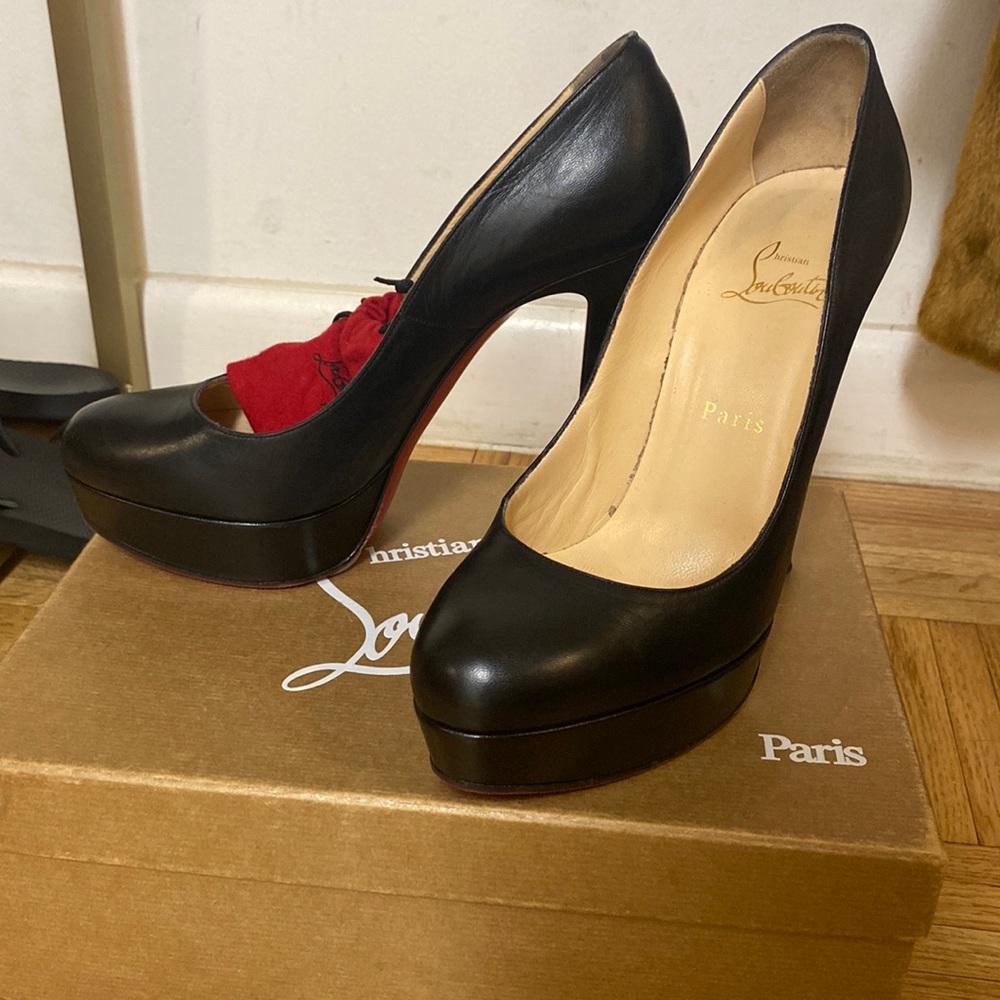 Christian Louboutin Black Leather Platform Pumps with Signature Red Soles